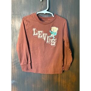 Levis Boys 4T Long Sleeve Graphic T-Shirt Brown Bear Logo Cotton Blend Tee